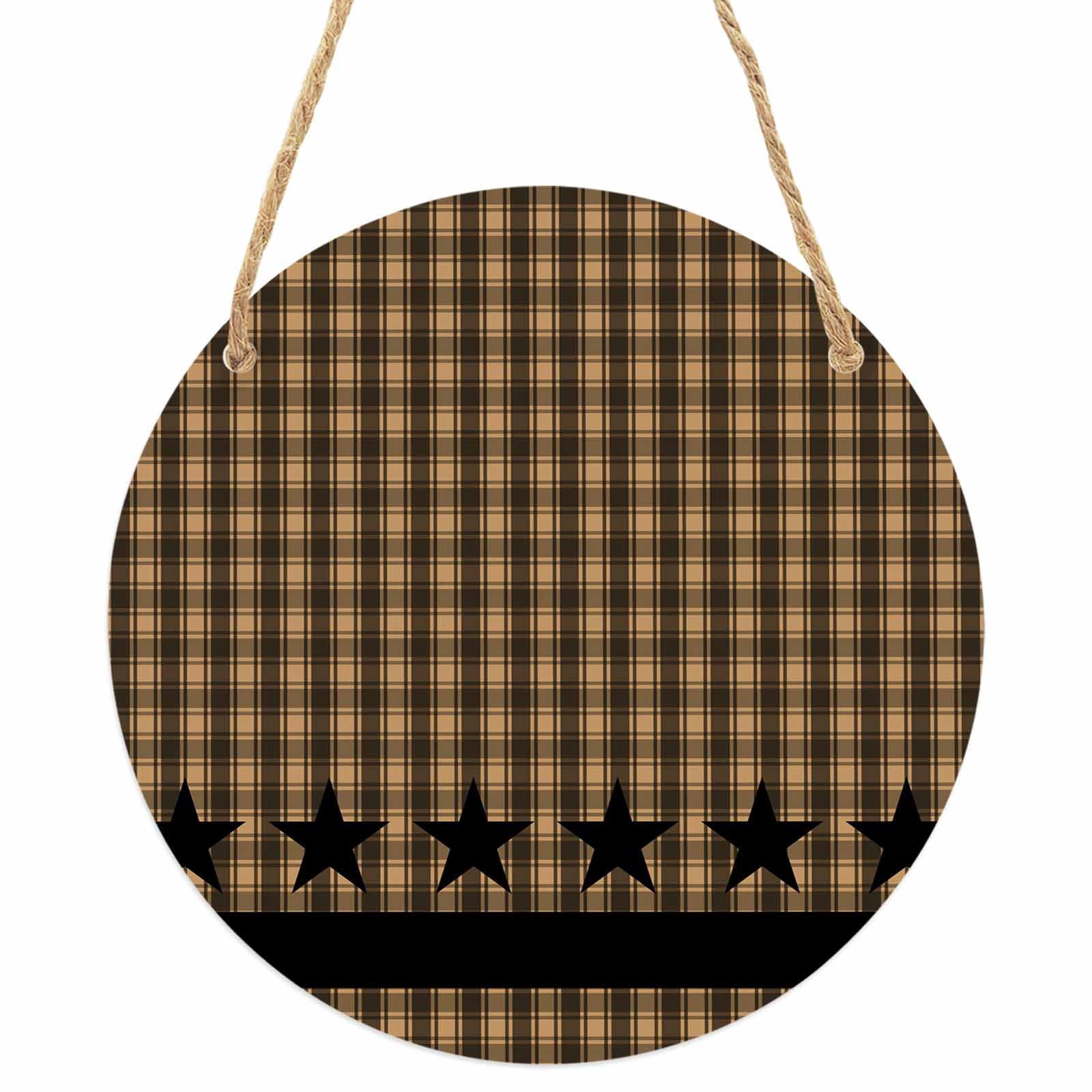 Brown Black Plaid Round Front Door Welcome Sign, 5.9 Inch Wall Hanging ...