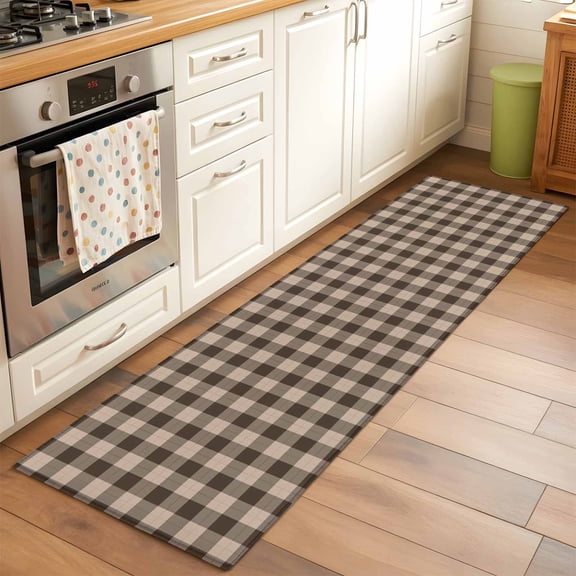 Brown Black Plaid Runner Rug Non Slip 2x6 Country Rustic Farmhouse Classic Checkered Washable Rug Runner for Hallways Low Pile Kitchen Rugs Stain Resist Carpet for Bathroom Bedroom Entryway