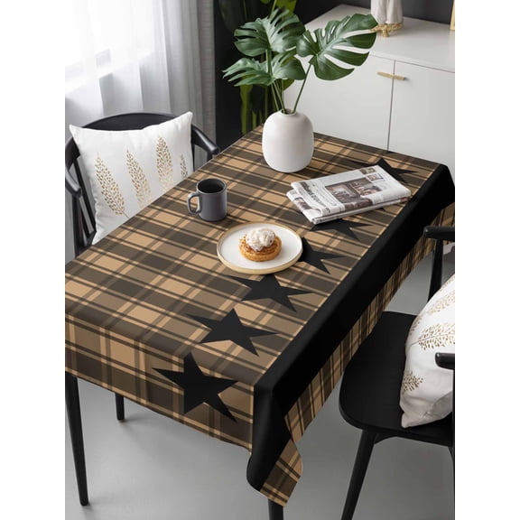 Brown Black Plaid Tablecloth Rectangle Table Cloth 60x120, Waterproof Tablecloth Outdoor Table Cloth, Vintage Rustic Star Buffalo Check Washable Table Cover for Kitchen Dinning Party