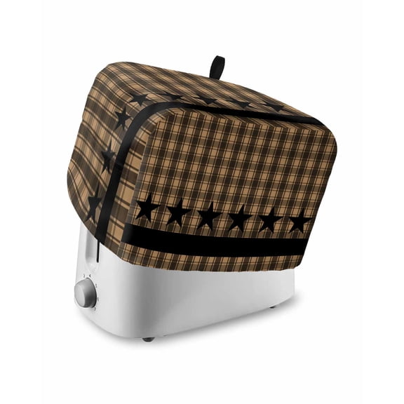 Brown Black Plaid Toaster Cover 2 Slice, Small Kitchen Appliance Covers, Vintage Rustic Star Buffalo Check Toaster Oven Cover with Loop, Bread Machine Cover Polyester Dust Cover Protection