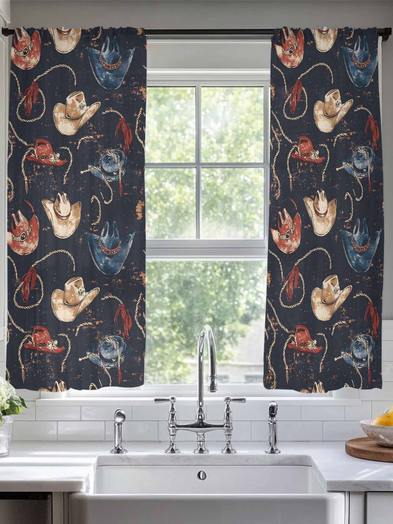 Brown Black Red Blue Cowboy Sheer Curtains for Living Room Bedroom