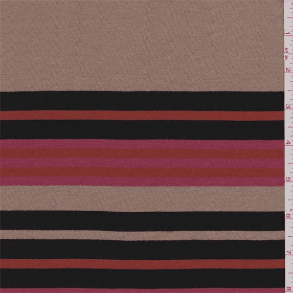 Brown/Black/Red Stripe French Terry Knit, Fabric By the Yard