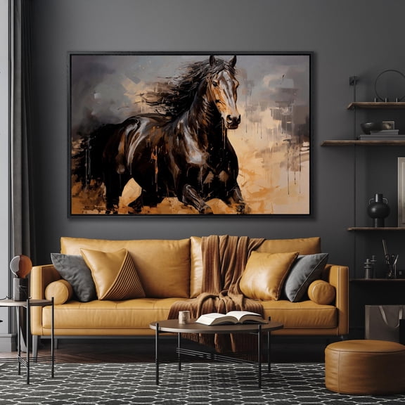 Brown Black Running Horse Poster On Rustic Farmhouse Decor Equestrian Wall Art Western Decor Artwork, Unframed Poster Size 8x12