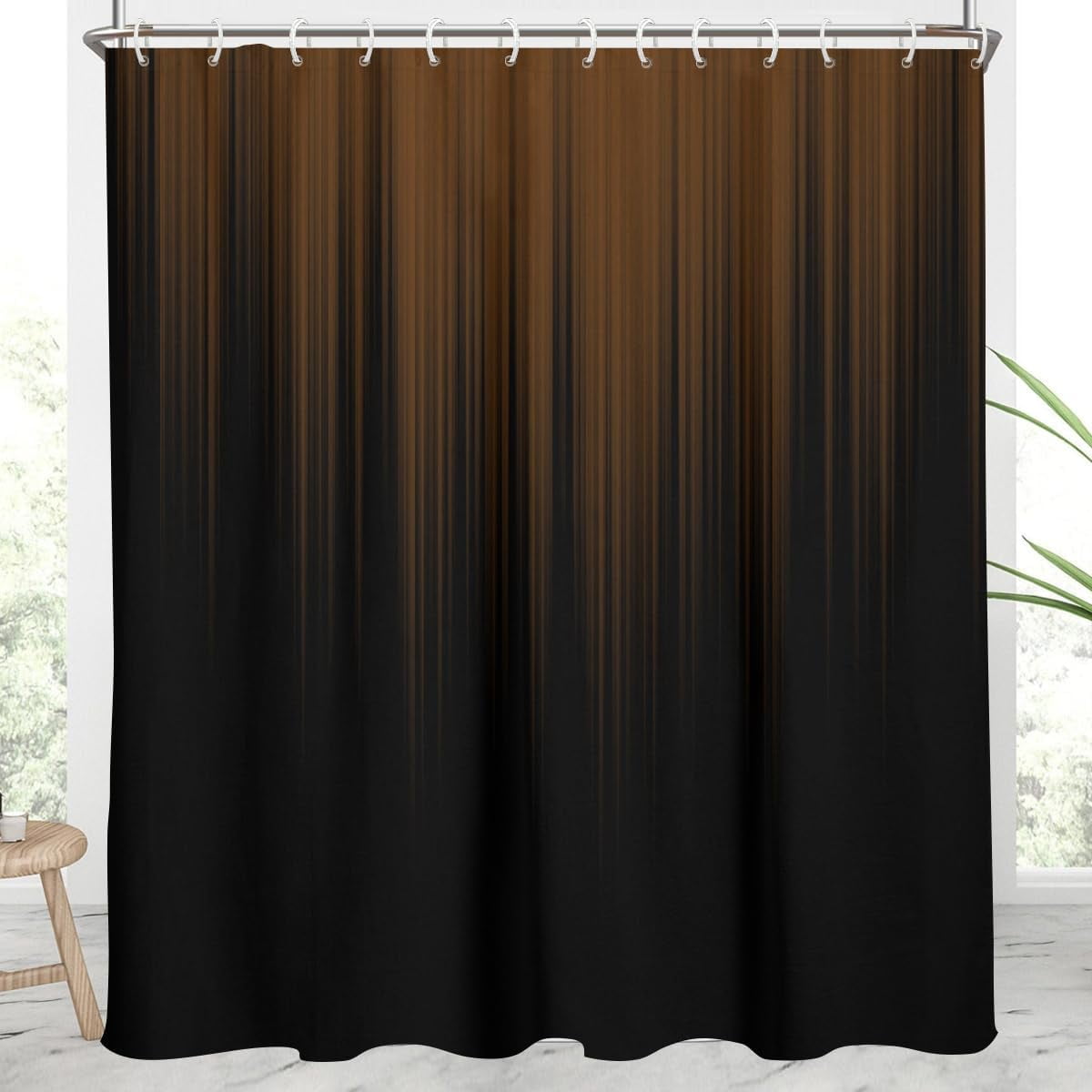 Brown and Black Shower Curtain Abstract Dark Ombre Minimalist Gothic Cool Mens Unique Terracotta Art Striped Extra Long XL Large Home Bathroom Decor Bathtub Set with 12 Hooks, 72x84, Modern