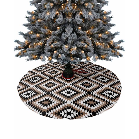 Brown Black Southwest Aztec Christmas Tree Skirt 36 Inches Large Christmas Skirt Tree, Boho Village Morocco Abstract Art Tree Skirt Christmas Decorations for Fireplace Party Holidays Indoor Outdoor