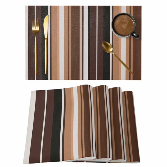 Brown Black Stripes Placemats Set of 12, Farmhouse Vintage Abstract Lines Placemats for Dining Table, Place Mats for Kitchen Tabletop, Waterproof Wipeable Dining Table Mats Set