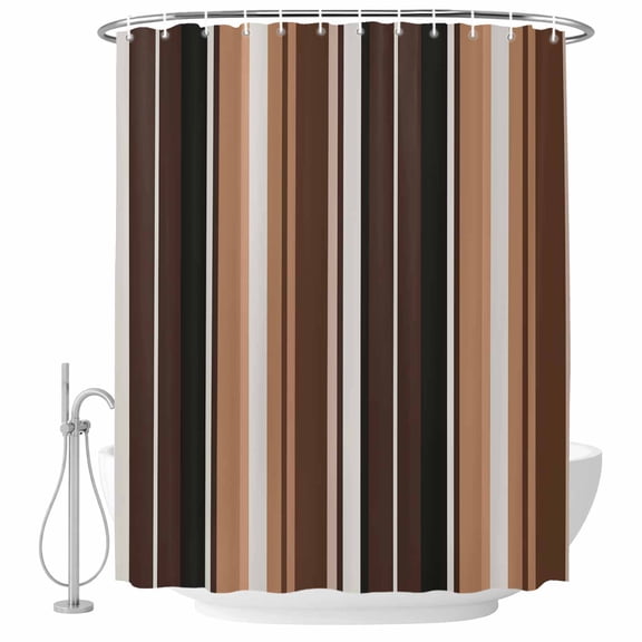 Brown Black Stripes Shower Curtain Set - Small 36" x 72" Washable Bathtub Curtain with 12 Hooks, Farmhouse Vintage Abstract Lines Waterproof Fabric Stall Shower Curtains for Bathroom/Bathtub Décor