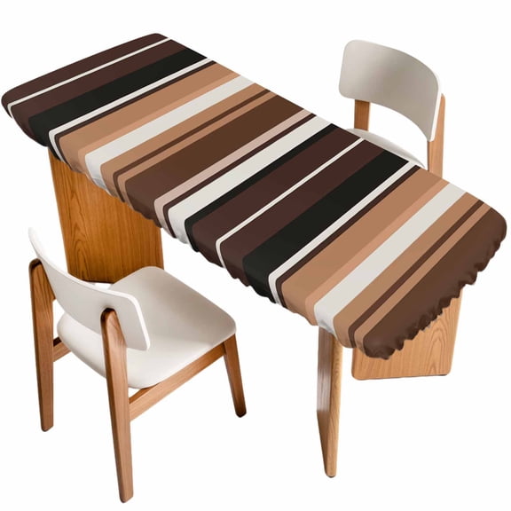 Brown Black Stripes Table Cloths for 8 Foot Rectangle Tables, Farmhouse Vintage Abstract Lines Patio Waterproof Elastic Fitted Tablecloths, Washable Rectangular Table Cover for Camping