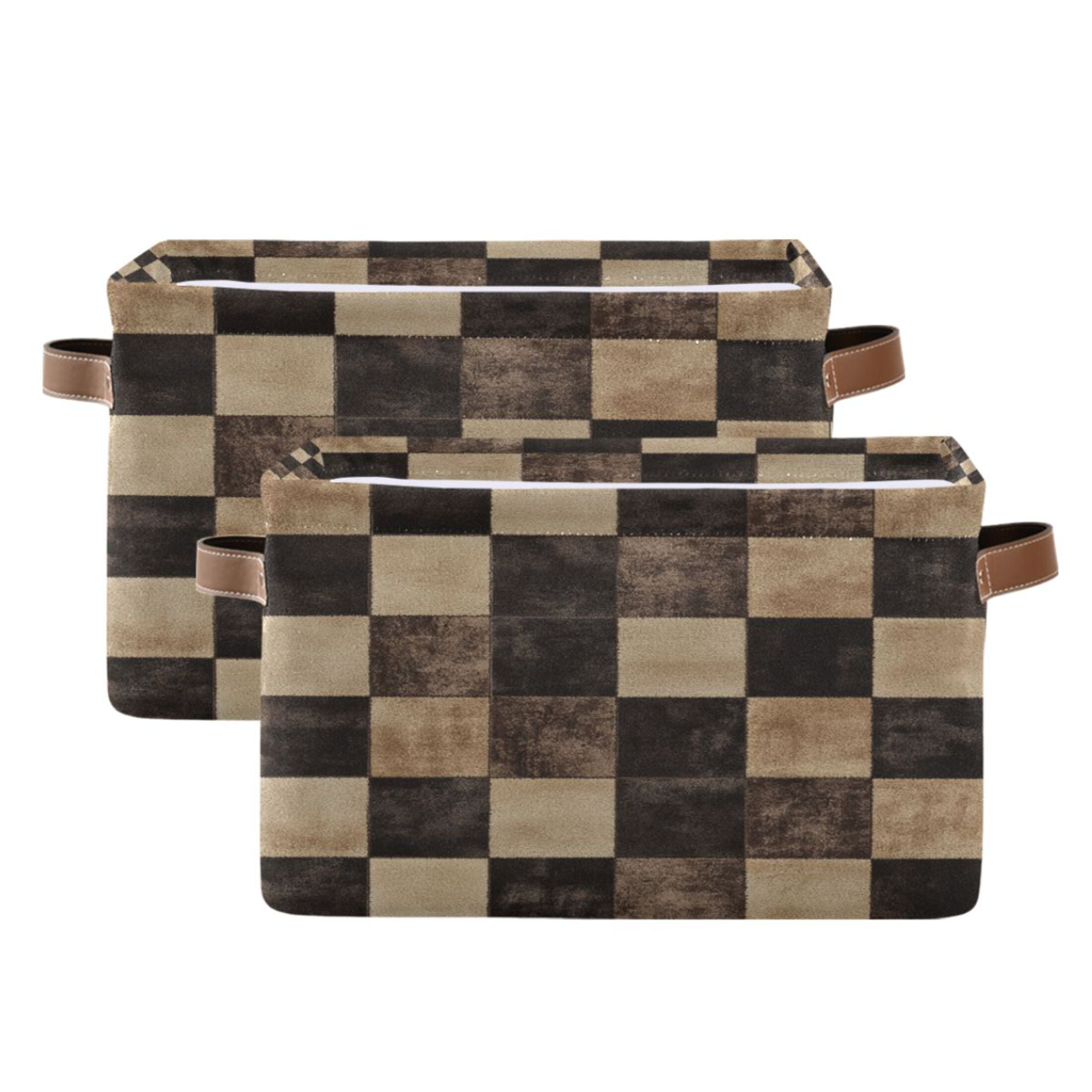 Brown and Black Tartan Foldable Storage Basket,Canvas Fabric Foldable Storage Bins with Handles Open Home Storage Bins Boxes for Toy Book Shelf Closet Baskets
