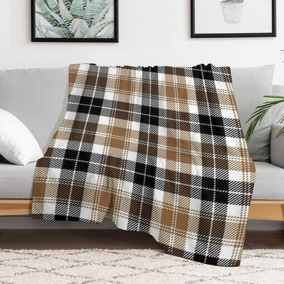 Brown And Black Tartan Plaid Scottish Blanket 30"x40" Anti-Pilling Flannel Throw Blanket Lightweight Soft Fleece,All-Season Couch And Bed Blanket for Home Travel Made in the USA