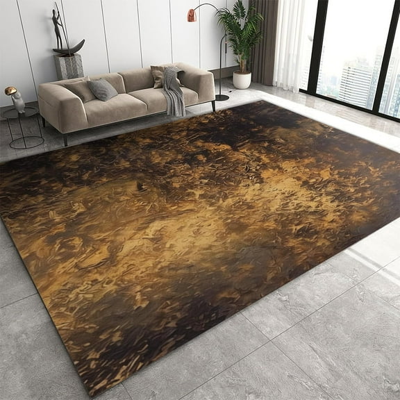 Brown and Black Texture Area Rug, Abstract Distressed Oil Painting Background Living Room Rugs, Anti-Slip Backing Washable Indoor Carpet for Living Room Study Dining Room 4' x 6'