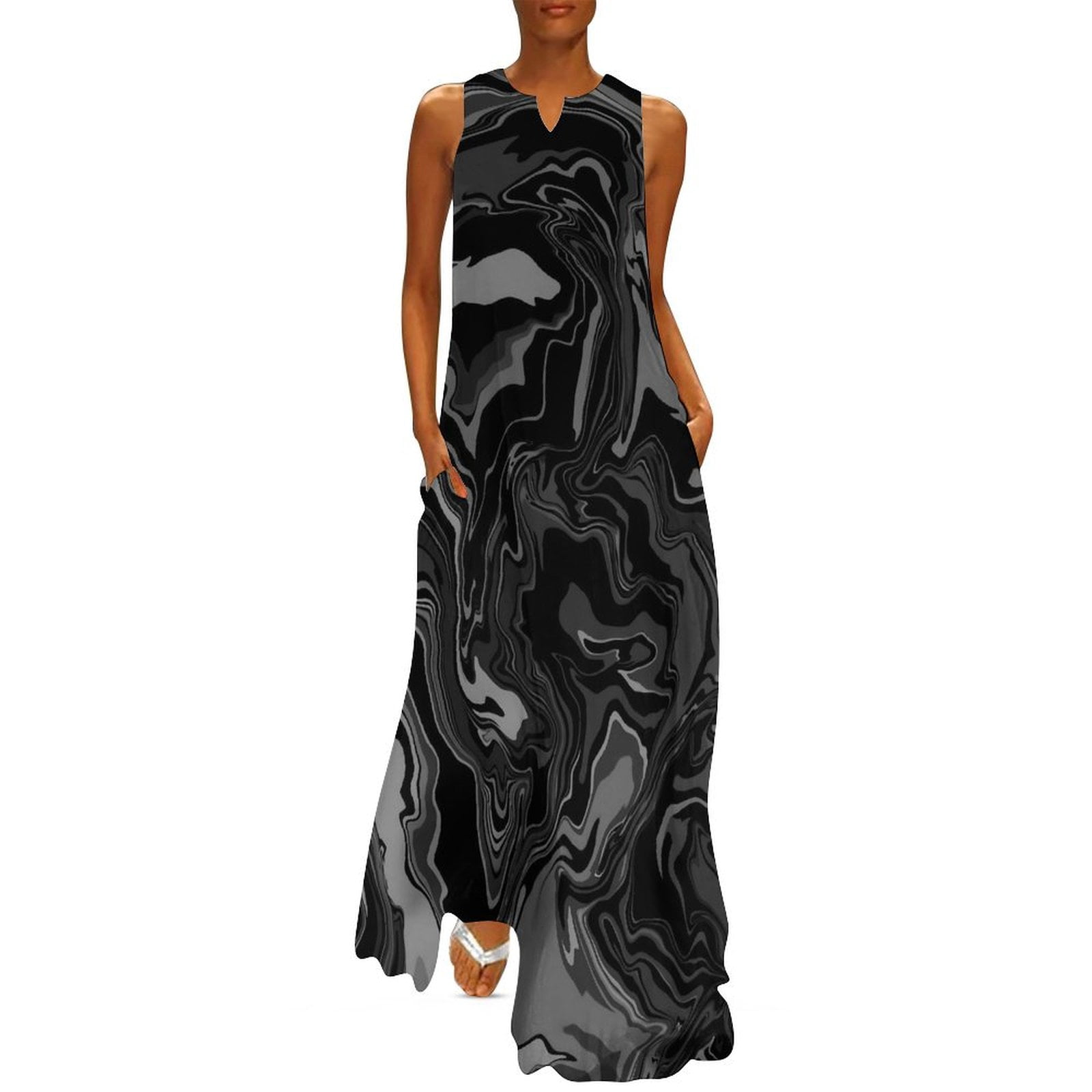 Brown Black Tie Dye Dress Spring Abstract Art Street Style Casual Long ...