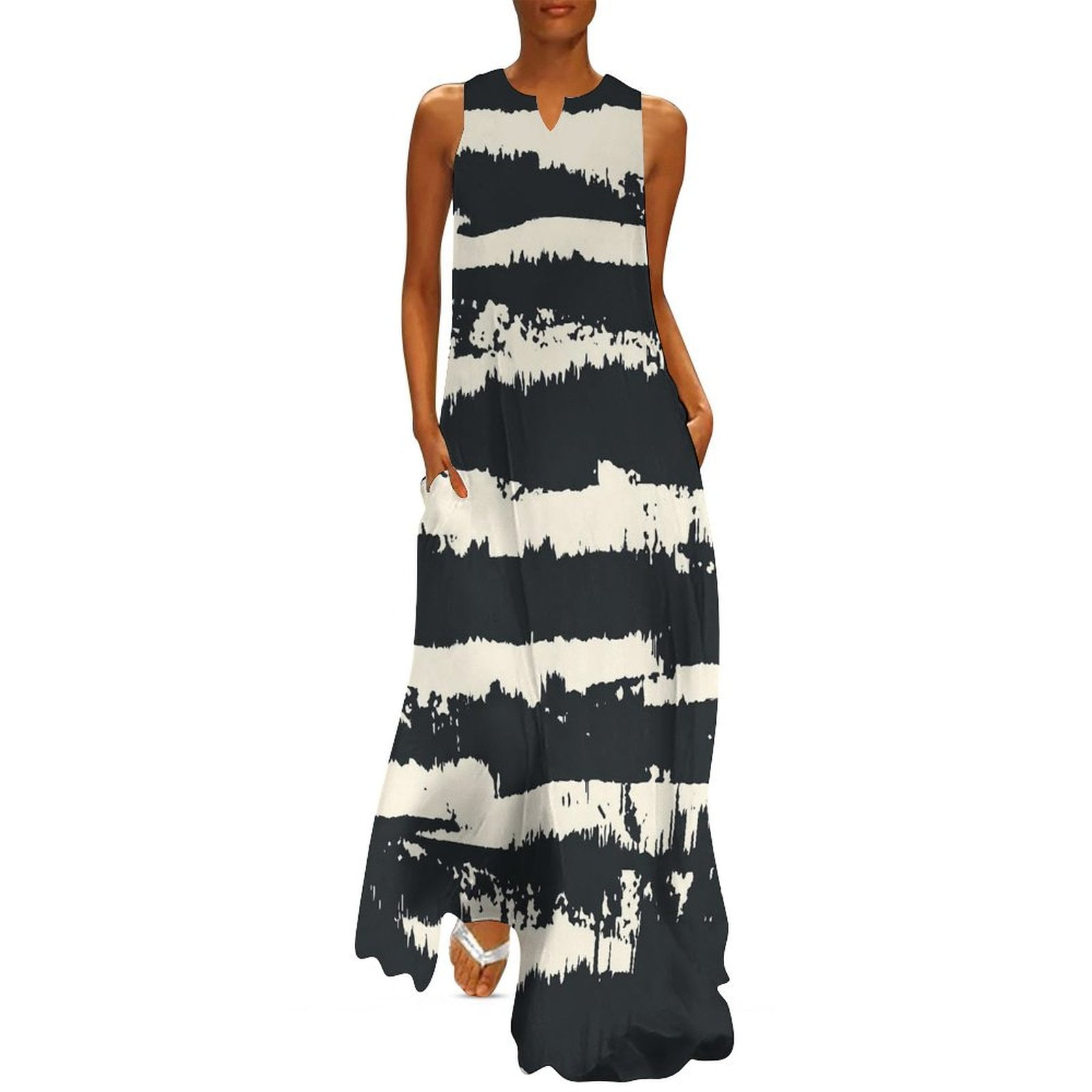 Brown Black Tie Dye Dress Spring Abstract Art Street Style Casual Long ...