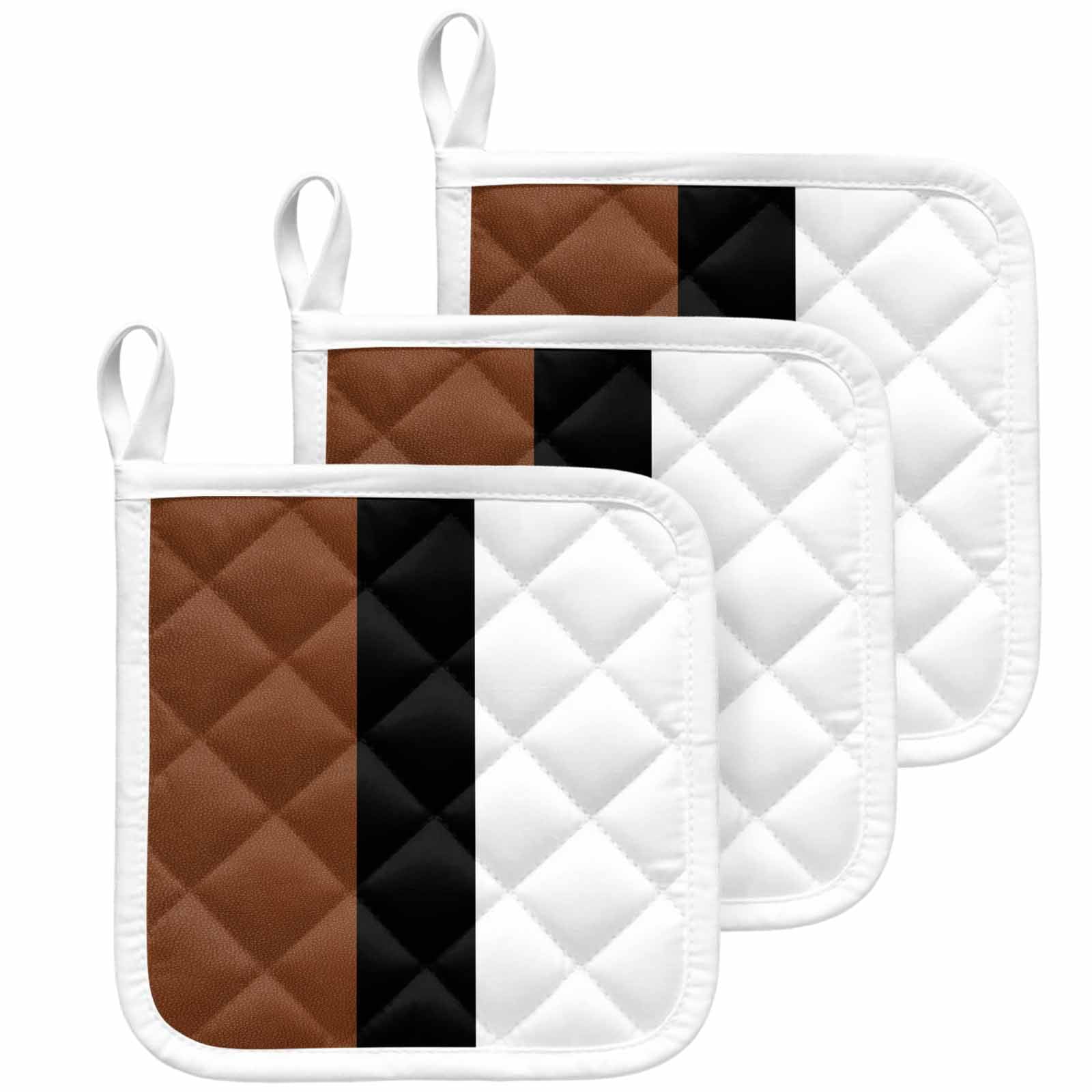 Brown Black White Boho Pot Holders for Kitchen Heatproof Potholder, 3 Pack Modern Striped Art Hot Pads Multipurpose Oven Pads Cloth Potholders Trivet for Cooking Baking