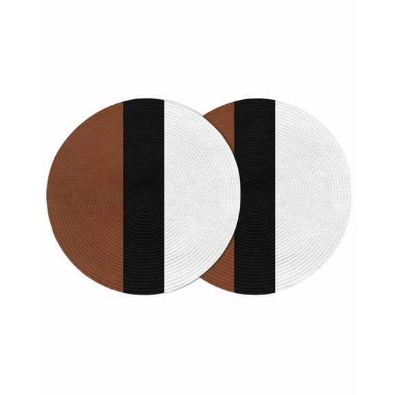 Brown Black White Boho Round 15 Inch Placemats Set of 2, Modern Striped Art HeatResistant Non Slip Place Mats for Dining Table, Wipeable Braided Kitchen Table Mats for Housewarming