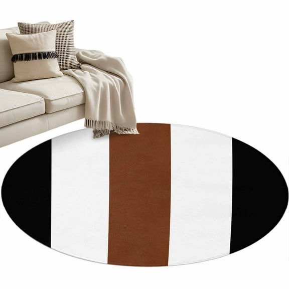 Brown Black White Boho Round Area Rug 3 FT, Small Kitchen Bathroom Mat, Contemporary Modern Art Washable Indoor Outdoor Throw Runner Carpet Non-Shedding Doormat for Table Shower Sofa Entryway