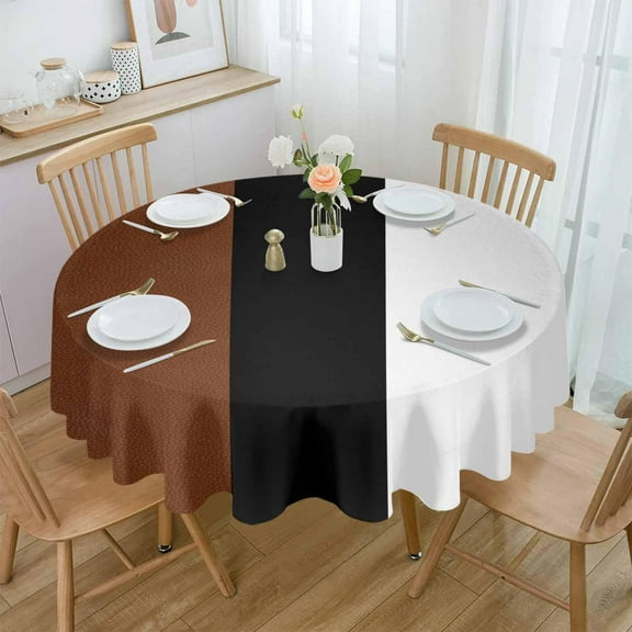 Brown Black White Boho Round Tablecloth 60 Inch - Waterproof Fabric Table Cloth Protector, Tablecloths Washable Table Cover for Kitchen Banquet Coffee Table Outdoor Party