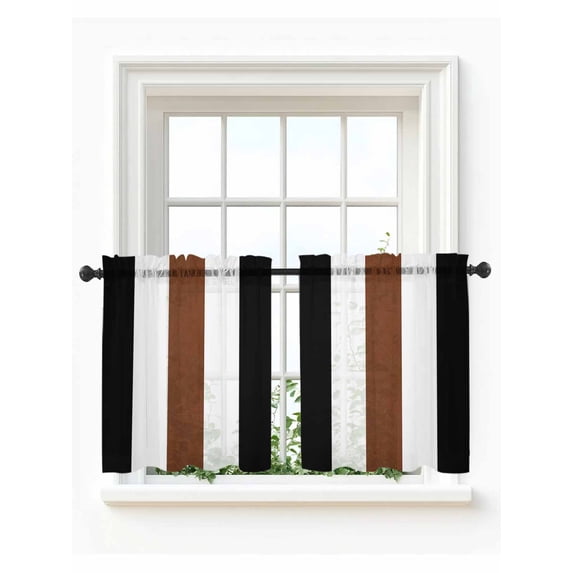 Brown Black White Boho Tier Curtains 24 Inch Length,Sheer Curtains for Bedroom Living Room Window Contemporary Modern Art Rod Pocket Drapes Kitchen Curtains Small Half Window 27.5"x24" 2 Panels