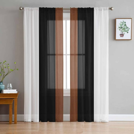 Brown Black White Sheer Curtains 84 Inches Long 2 Panels Set, Window Sheer Curtains for Living Room/Bedroom, Contemporary Boho Modern Art Light Filtering Rod Pocket Curtain 52'' x 84'' x 2