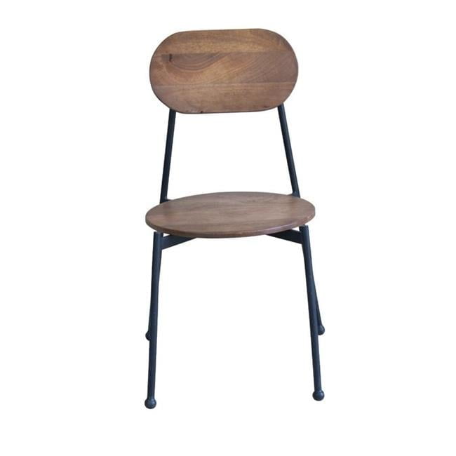 Brown and Black Acacia Wood and Metal Side Chair Set