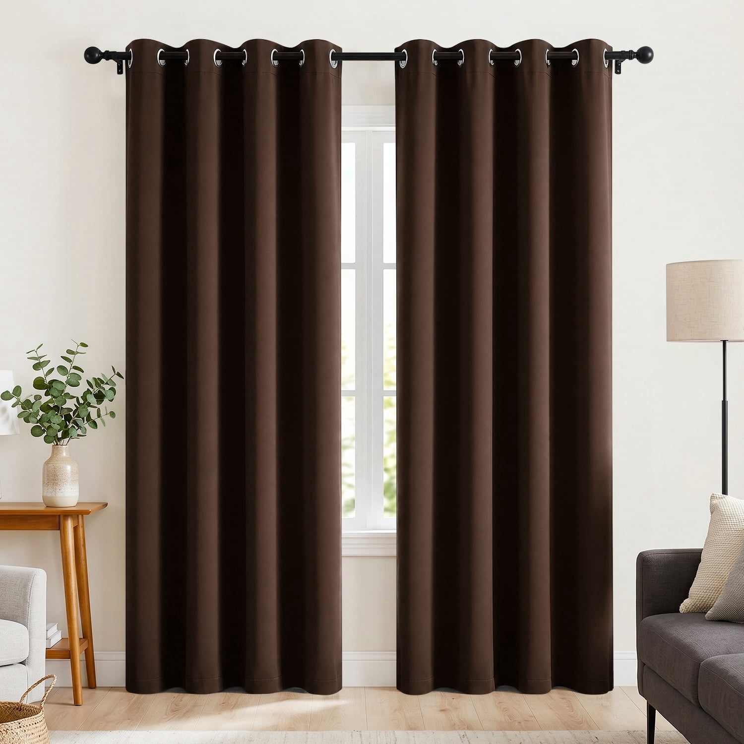 Brown Blackout Curtains 52 x 84 inch, Thermal Insulated Black Curtains Set of 2 Panels, Noise Reduce Room Darkening Drapes for Bedroom, Living Room, Privacy Protection & Energy Saving