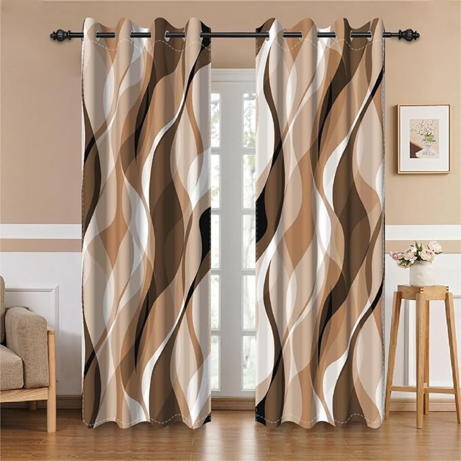 Brown Blackout Curtains, Abstract Ombre Grey And Brown Striped Window Curtains For Living Room Modern Room Darkening Grommet Curtains 53"W x 84"L (Pack of 2)