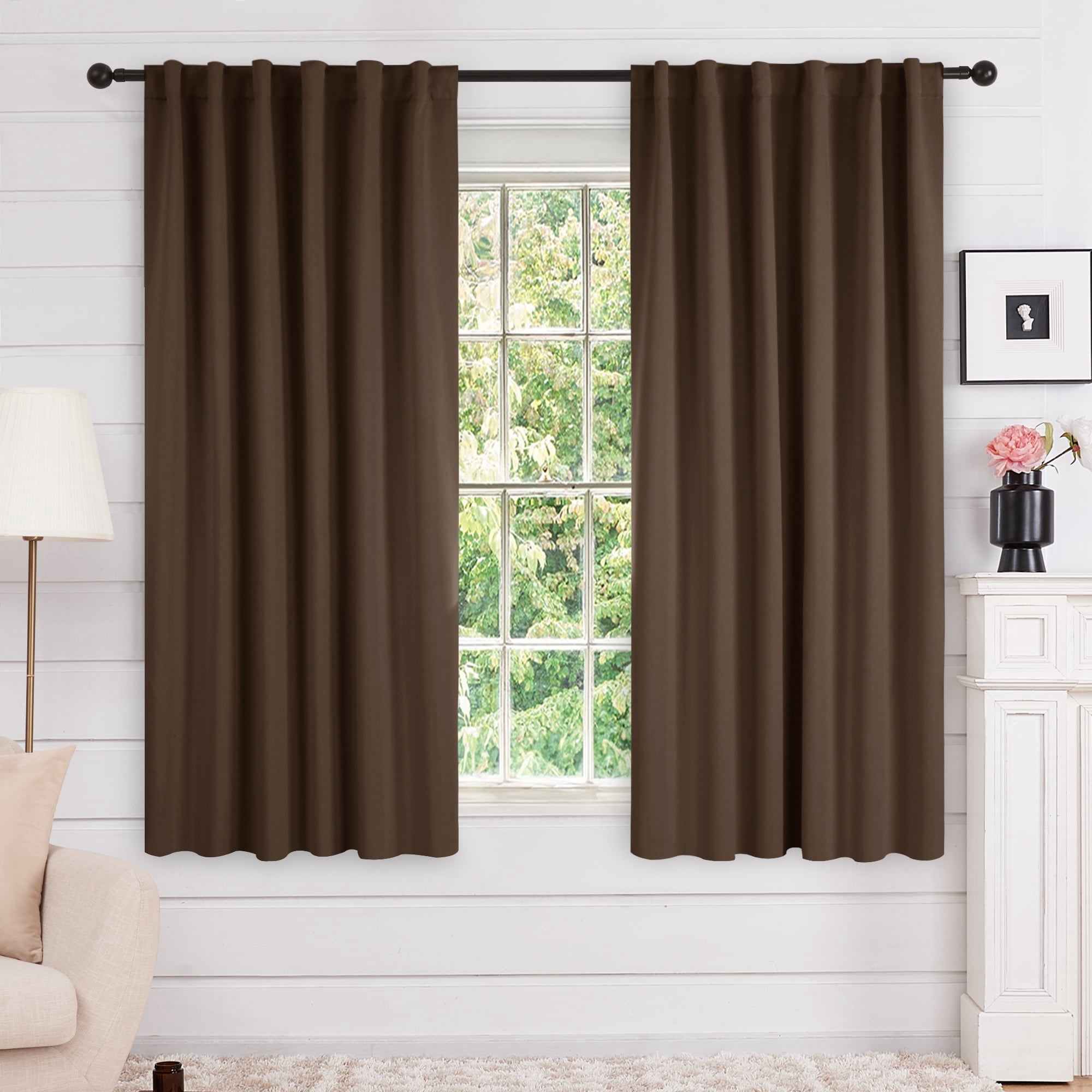 Brown Blackout Curtains for Bedroom 52"x45" inch Back Tab and Rod