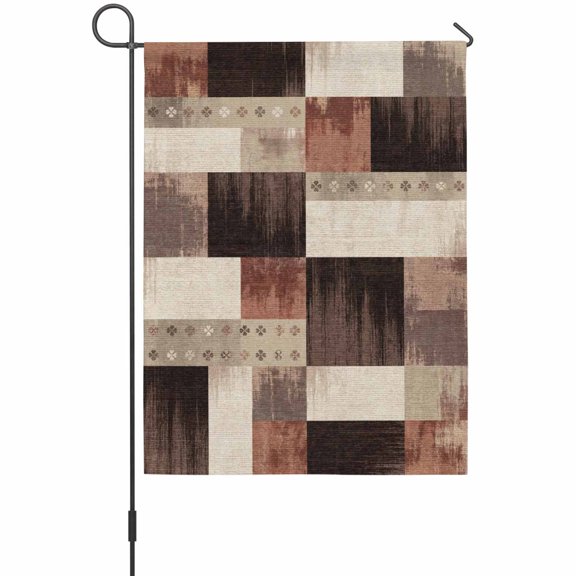 Brown Block Garden Flag 12 x 18 Inches, Floral Terracotta Cream Grid Mid Century Industrial Weather Proof Outdoor Patio Flags Double Sided Small Garden Decoration for Yard Outside Home
