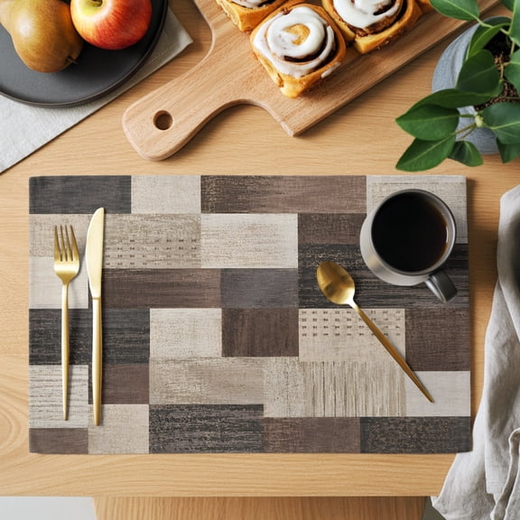 Brown Block Placemats Set of 1, Micro Knit Mosaic Tiles Charcoal Plaid Industrial Non-Slip Place Mats Washable Table Mats for Kitchen Dining Table Decorations Indoor/Outdoor