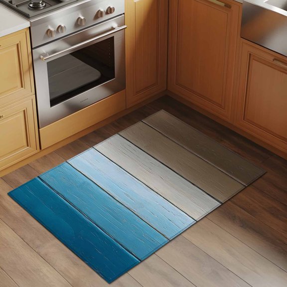 Brown Blue 2x3 Rug for Entryway Front Door Kitchen Sink Area, Gradient Wood Grain Farmhouse Retro Striped Low Pile Washable Non Slip Rectangle Area Rug