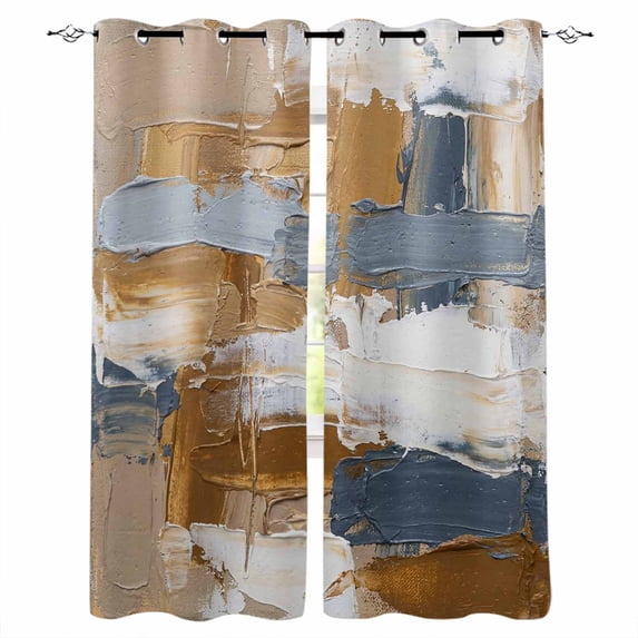 Brown Blue Abstract Kitchen Curtains Ombre Vintage Oil Painting Modern Art Cafe Short Curtains for Bathroom Blackout Window Curtain Small Window Treatment Drapes for Bedroom Living Room 52"x45"x2
