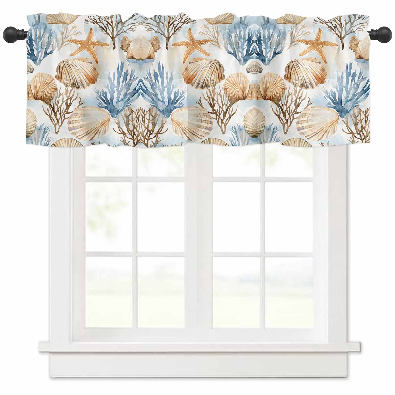 Brown Blue Beach Coastal Valances for Windows Farmhouse Kitchen ...