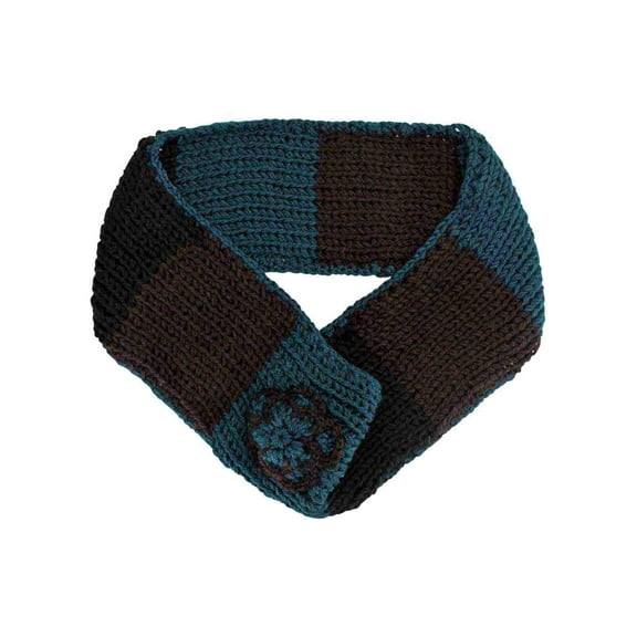 Brown Blue Black Color Block Knit Infinity Scarf