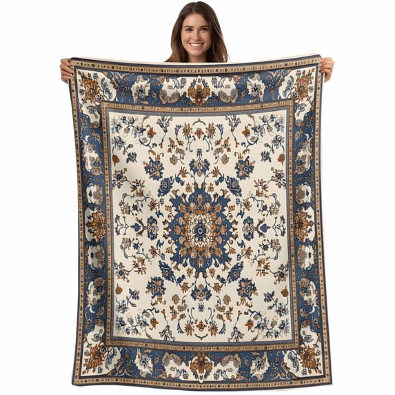 Brown Blue Boho Blanket Soft Cozy Warm Throw Blanket for Couch, Plush Fuzzy Flannel Fleece Blankets for Sofa, Southwestern Geometric Ethnic Art Bed Blankets Lightweight Gifts for Women, 30"x40"