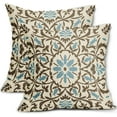 thumbnail image 1 of Brown Blue Boho Pillow Covers 16 X 16 Inch Bohemian Ethnic Carpet Style Vintage Flower Print Decorative Throw Pillows Outdoor Linen Cushion Case Farmhouse Decor for Home Sofa Bed Set of 2, 1 of 6