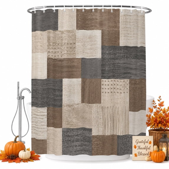 Brown Blue Checked Shower Curtain, Waterproof Shower Curtains for Bathroom, Vintage Buffalo Plaid Farmhouse Washable Fabric Bathtub Curtain Set Bath Decor with 12 Hooks 72"x78"