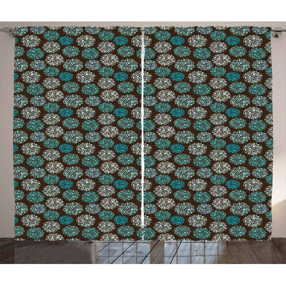 Ambesonne Brown and Blue Curtains 2 Panel Set, Dots and Circles, 108" x 63", Brown Turquoise White