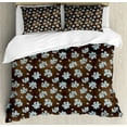 thumbnail image 1 of Brown and Blue Duvet Cover Set King Size, Flowers with Vertical Dotted Lines Abstract Floral Arrangement Art, Decorative 3 Piece Bedding Set with 2 Pillow Shams, Bluegrey White Brown, by Ambesonne, 1 of 3