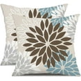 thumbnail image 1 of Brown Blue Flower Pillow Covers 16x16 Inch Set of 2 Summer Outdoor Waterproof Decor for Home Patio Funiture Garden Living Room Cushion Cover 002F, 1 of 6