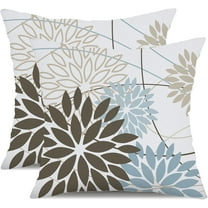 Brown Blue Flower Pillow Covers 20x20 Inch Set of 2 Summer Outdoor Waterproof Decor for Home Patio Funiture Garden Living Room Modern Art Floral Polyester Square Cushion Cover 01F20