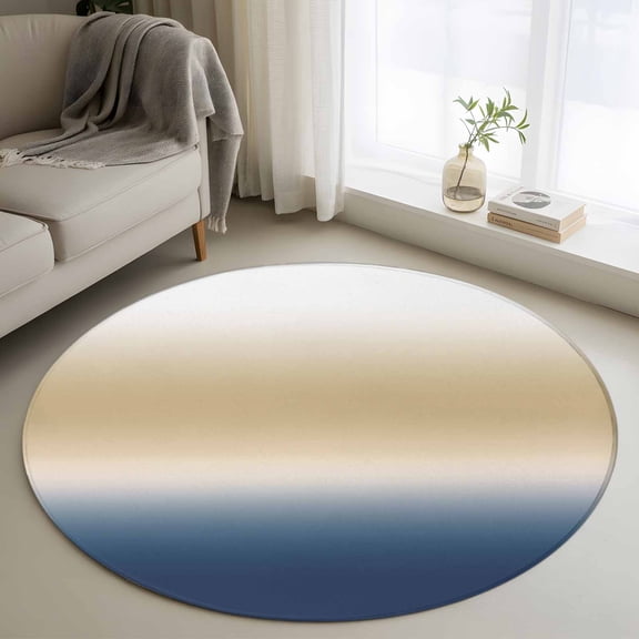 Brown and Blue Gradient 3FT Round Area Rugs Minimalist Navy Blue Ombre Modern Soft Small Round Rug Non-Slip, Ultra-Thin Indoor Circle Carpet for Bedroom Entryway Kitchen Bathroom