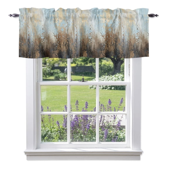Brown Blue Gradient Valance Curtain 1 Panel, Modern Abstract Industrial Wall Texture Kitchen Valance with Rod Pocket Window Treatment Short Curtains for Bathroom Bedroom, 42 x 12 Inches
