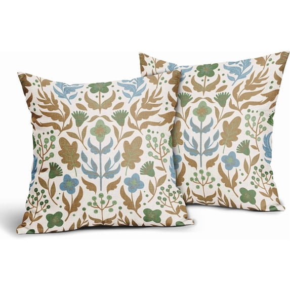 Brown Blue Green Floral Pillow Covers 20x20 Set of 2 Flower Flower Block Print Decorative Throw Pillowcases Outdoor Spring Summer Farmhouse Cushion Cases Decor for Home Couch Sofa Bed