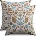 thumbnail image 1 of Brown Blue Grey Floral Pillow Covers 16x16 Set of 2 Summer Fall Flower Leaves Block Print Decorative Throw Pillow Cases Outdoor Farmhouse Decoration for Sofa Couch Bed, 1 of 6