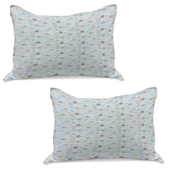 Brown and Blue Knitted Quilt Pillowcover Set of 2, Twirls Vortex Design Geometric Curved Lines Hypnotic Elements, Standard Queen Pillow Sham Bedroom, 30" x 20", Pale Blue Mustard Umber, by Ambesonne