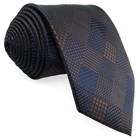 Brown Blue Neckties for Men Checkered Silky Touch Gift for Suit Jacket Medium 57.5"