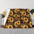 Brown Blue Plaid Sunflower Throw Blanket for Couch, Soft Comfy Warm