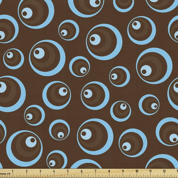 Brown Blue Sofa Upholstery Fabric by the Yard, Circular Pattern Abstract Oval Shapes Illustration Ornament Art Design, Decorative Fabric for DIY Home Accents, 10 Yards, Brown Pale Blue by Ambesonne