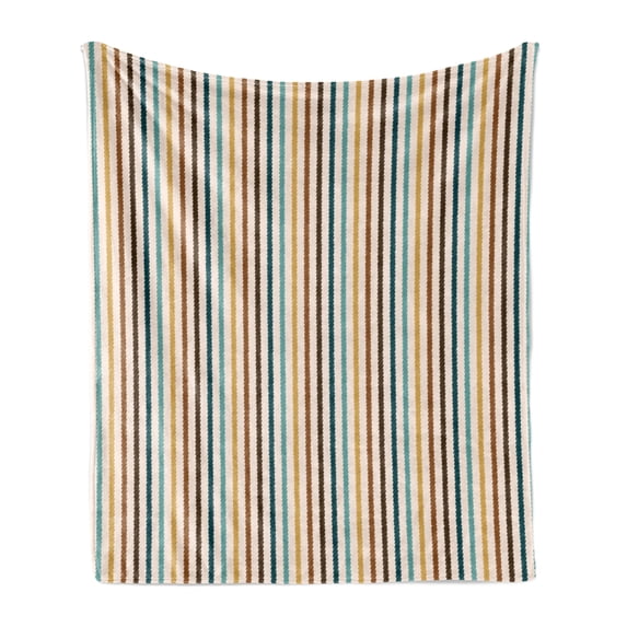 Brown and Blue Soft Flannel Fleece Blanket, Vertical Stripes Abstract Geometric Scribble Line Pattern Vintage Inspired, Cozy Plush for Indoor and Outdoor Use, 70" x 90", Multicolor, by Ambesonne