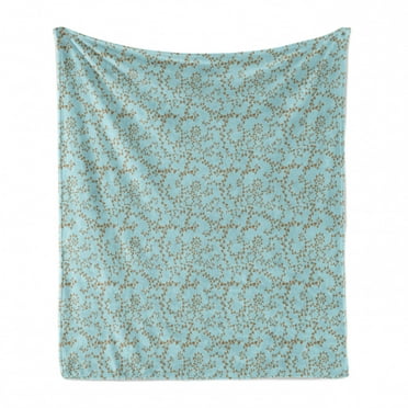 Brown and Blue Soft Flannel Fleece Throw Blanket, Swirling Tree Branches with Leaves Scroll Style Victorian, Cozy Plush for Indoor and Outdoor Use, 60" x 80", Pale Caramel Pale Blue, by Ambesonne
